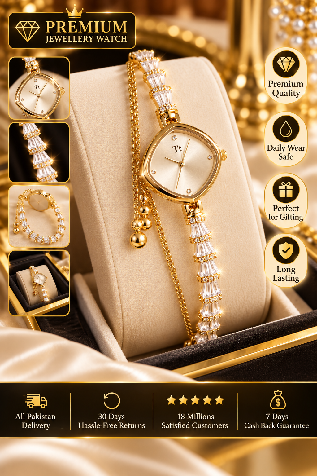 Premium Jewellery Watch 💎 Premium crystal-style bracelet design