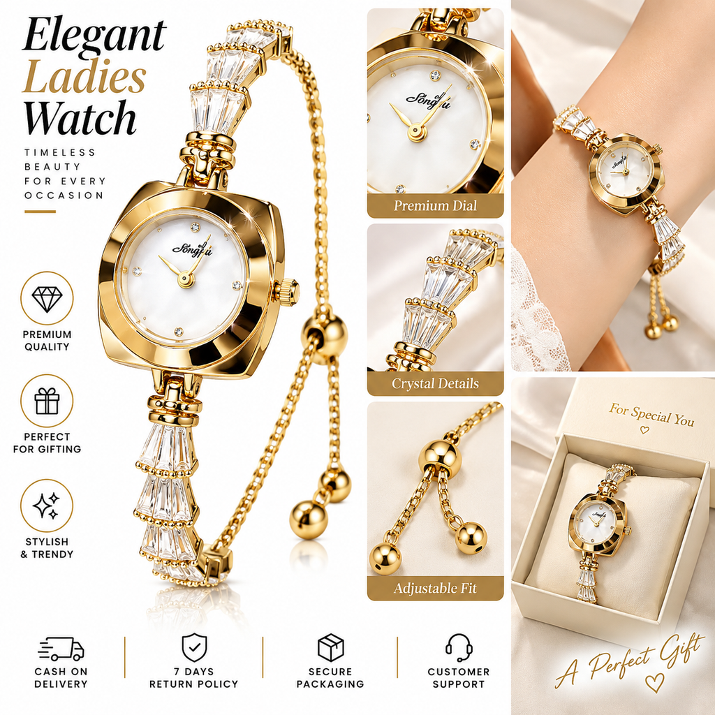 Golden Noir Crystal Watch – Elegant Ladies Luxury Watch