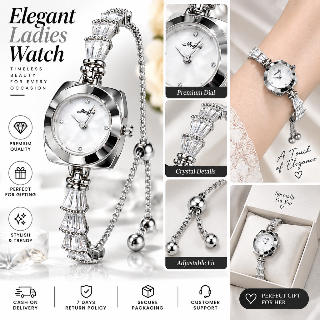 Golden Noir Crystal Watch – Elegant Ladies Luxury Watch