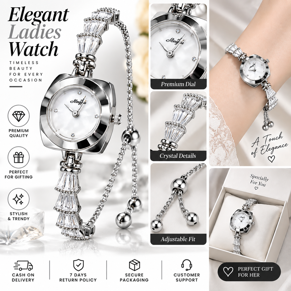 Golden Noir Crystal Watch – Elegant Ladies Luxury Watch