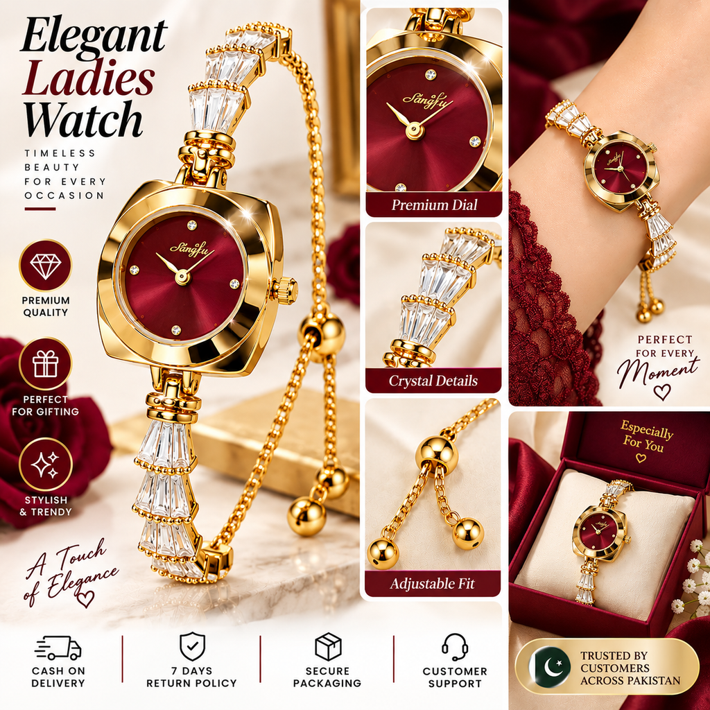 Golden Noir Crystal Watch – Elegant Ladies Luxury Watch