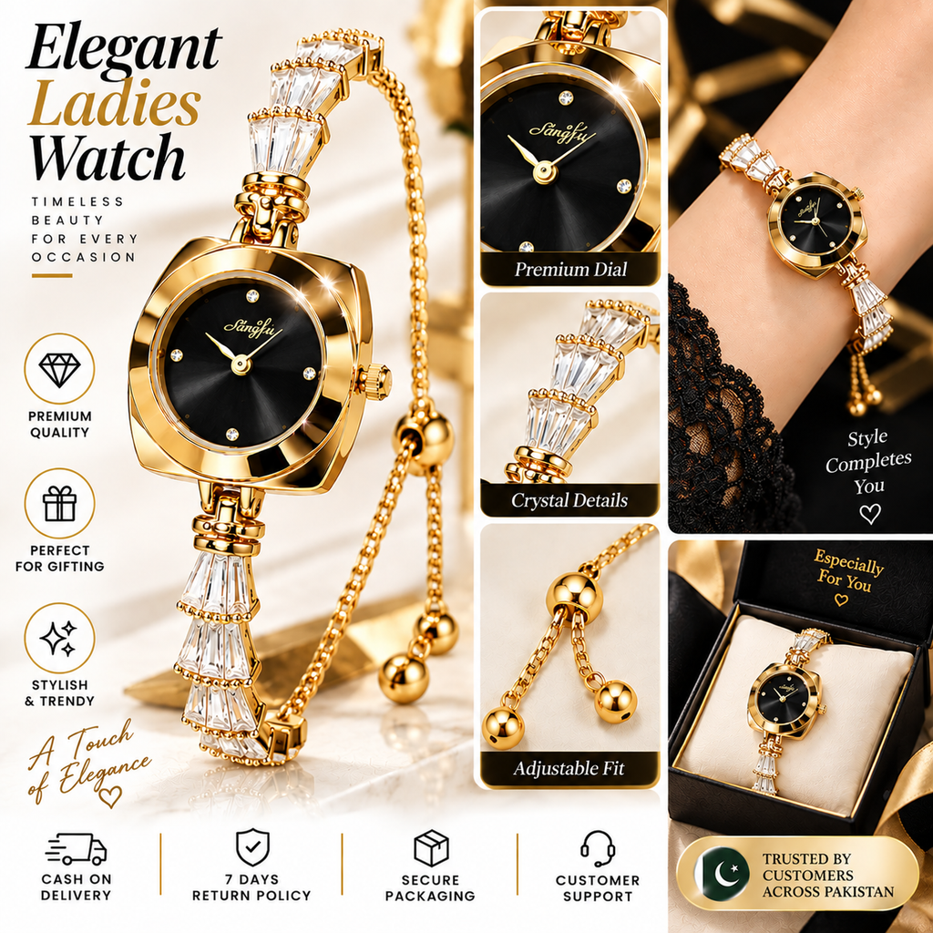 Golden Noir Crystal Watch – Elegant Ladies Luxury Watch
