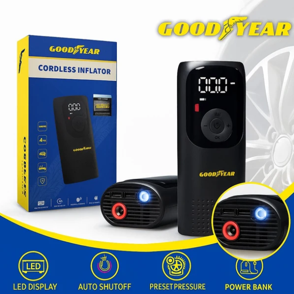 Goodyear Heavy Duty Digital Tire Inflator & Power Bank | Cordless