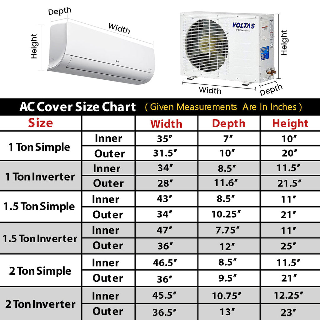 Parachute Fabric Dust & Waterproof Inner + Outer Ac Cover (Check Size Chart)