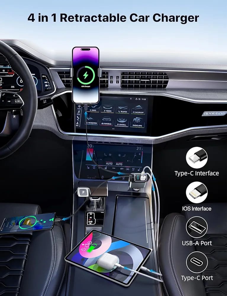 4iN1 Super Fast USB-A USB-C Car Phone Charger