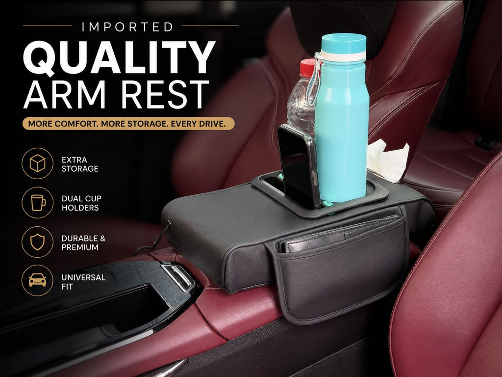 Multi-Function Car Armrest with Tissue Box Cup Holder & LED Star Light
