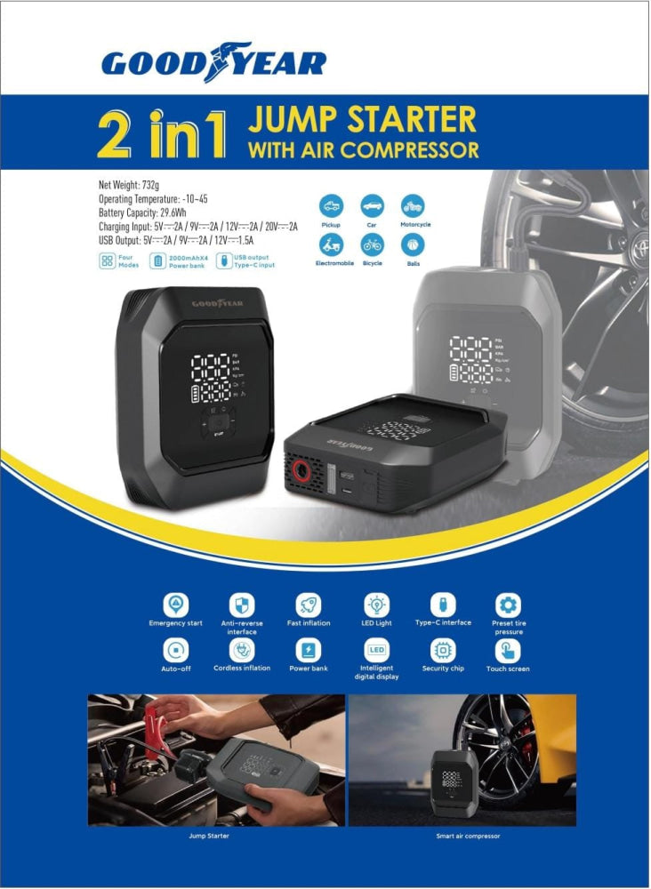 Goodyear Digital 2in1 Jump Starter With Air Compressor