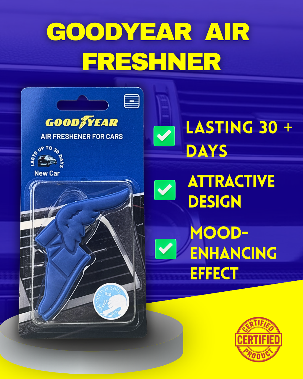 Goodyear Premium Car Air Freshener – Hanging & AC Vent Perfume
