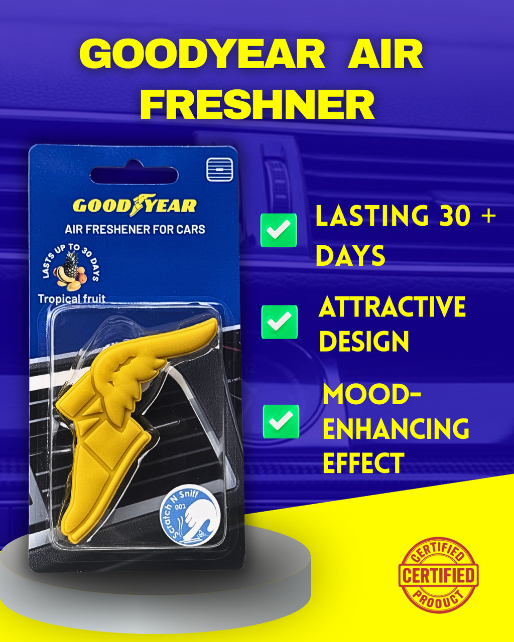 Goodyear Premium Car Air Freshener – Hanging & AC Vent Perfume