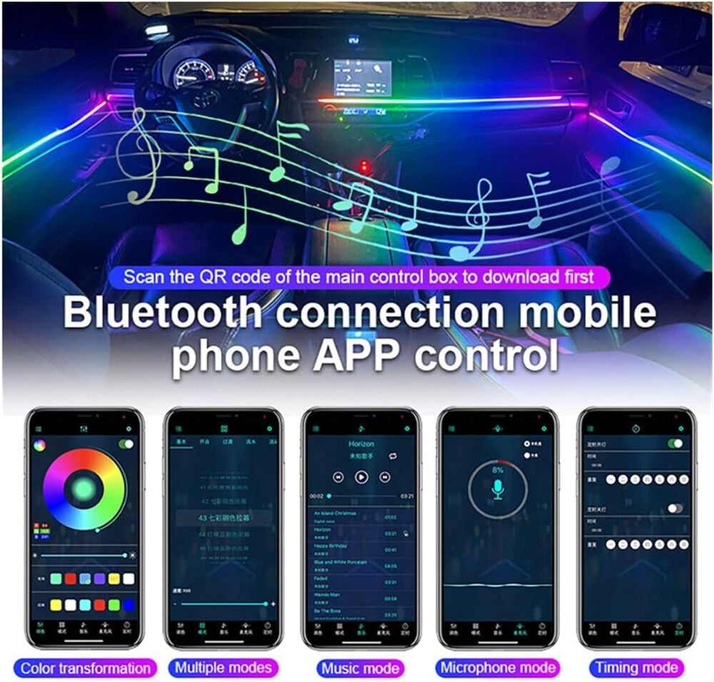 MPower Premium RGB Color Streamer Car Music Ambient Light Strip Flexible RGB App Remote 18 in 1