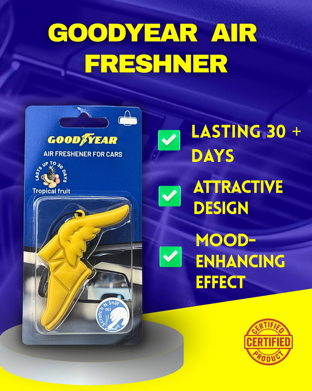 Goodyear Premium Car Air Freshener – Hanging & AC Vent Perfume