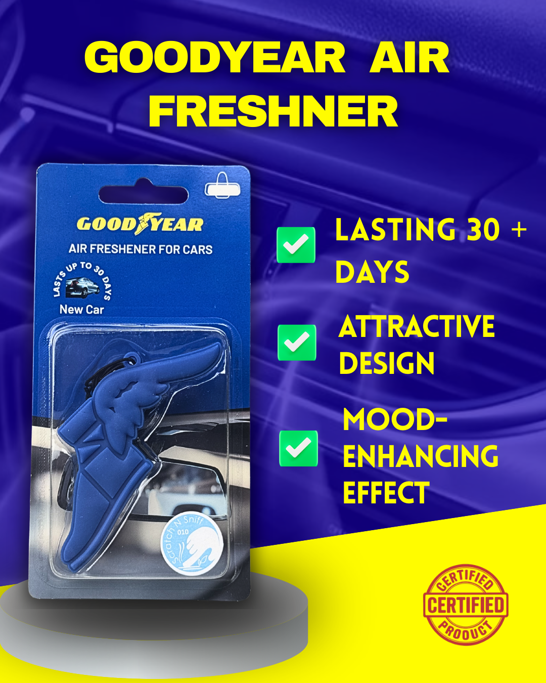 Goodyear Premium Car Air Freshener – Hanging & AC Vent Perfume