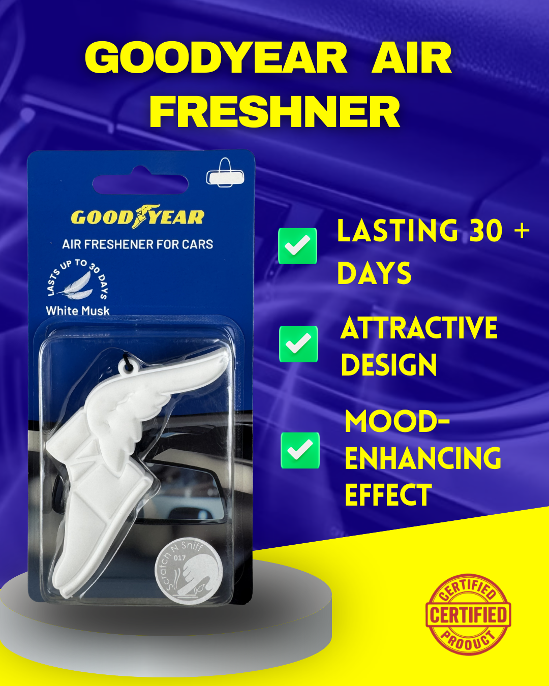Goodyear Premium Car Air Freshener – Hanging & AC Vent Perfume